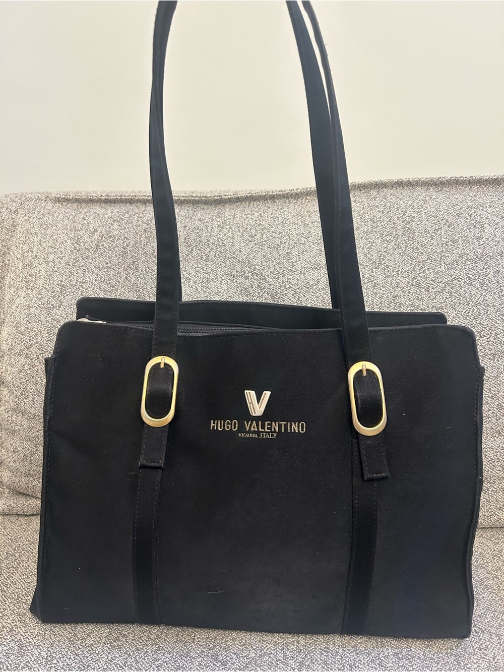 Vintage Hugo Valentino Bag (black suede, gold hardware)